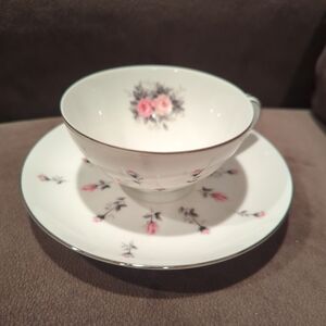 Vintage Pink and White cup and saucer set Harmony House Rosebud